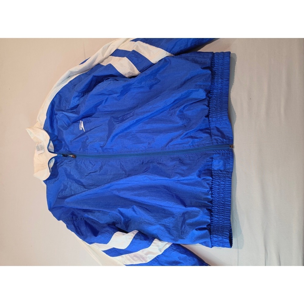 Speedo Vintage Mens Blue White Colorblock Windbreaker Track Jacket Large RN54934